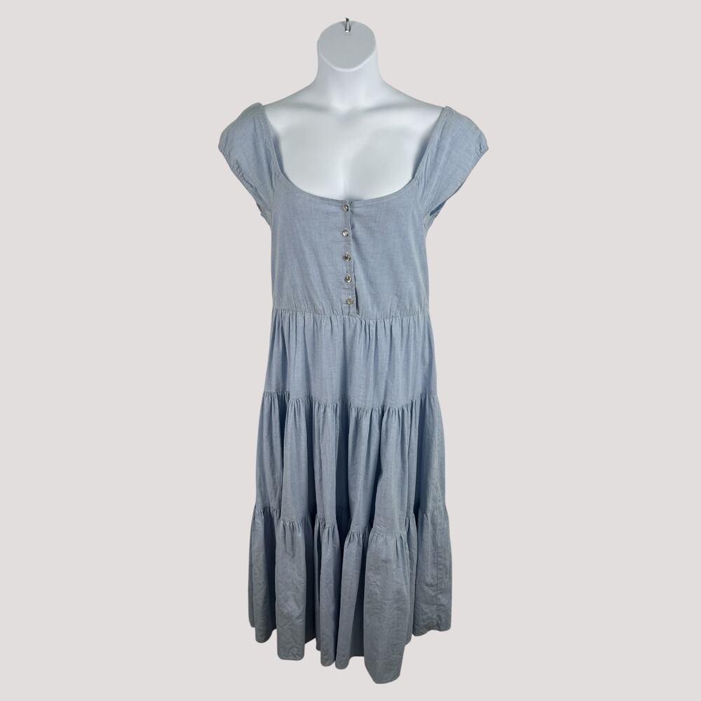 Vintage Bellagio Blue Off Shoulder Midi‎ Dress Size Small 80s 90s Tiered